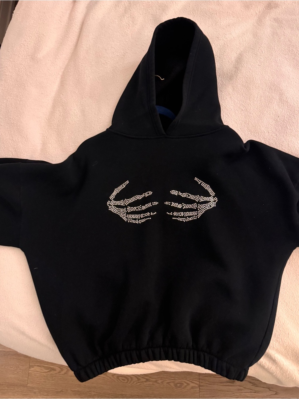 Black Hoodie with Rhinestone Skeleton Hands